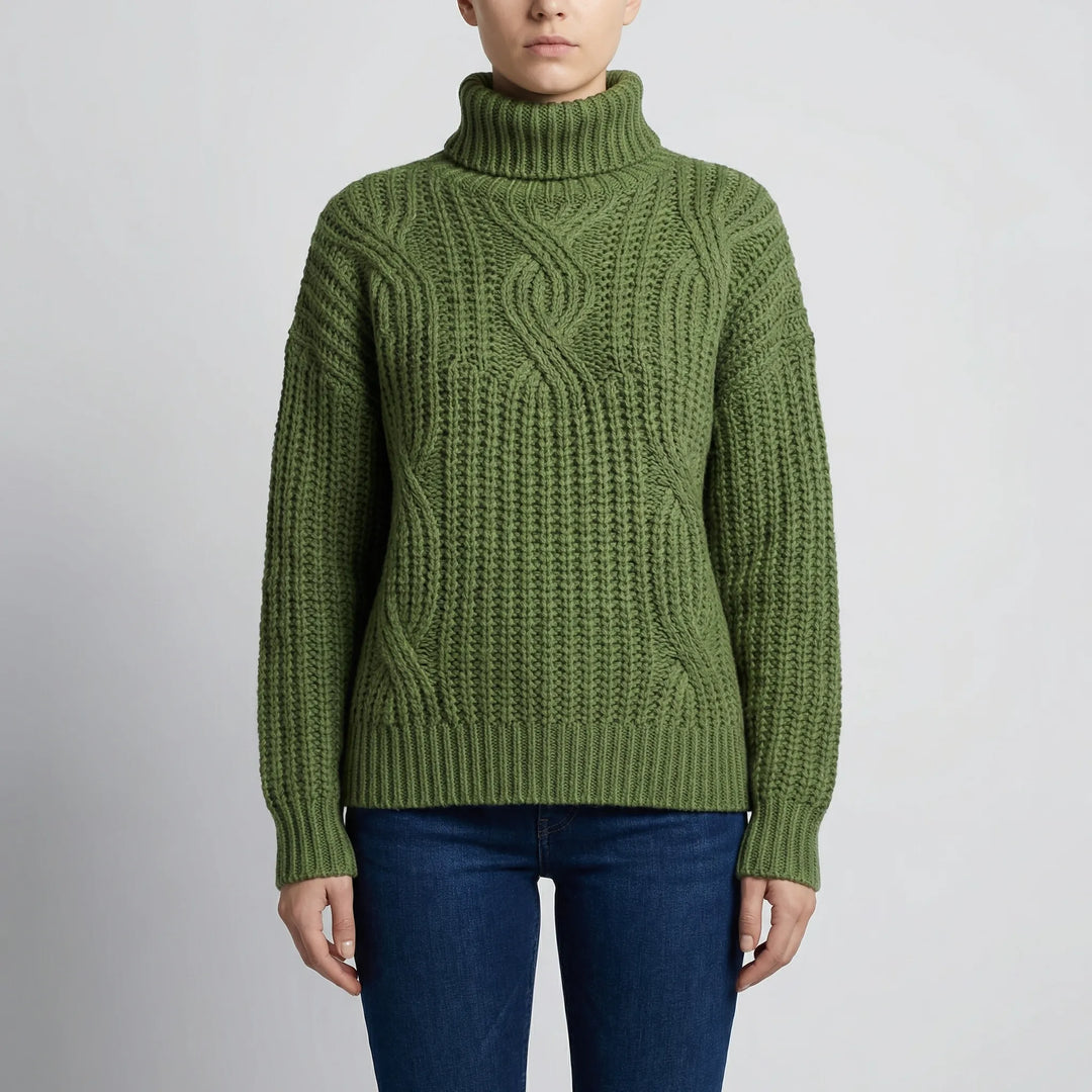 Texturra - Cable-Knit Mock Neck Pullover Sweater