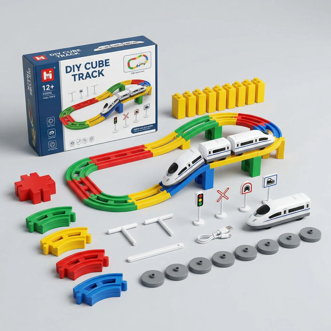 Trackulo - Colorful Cube Block Train Track Set