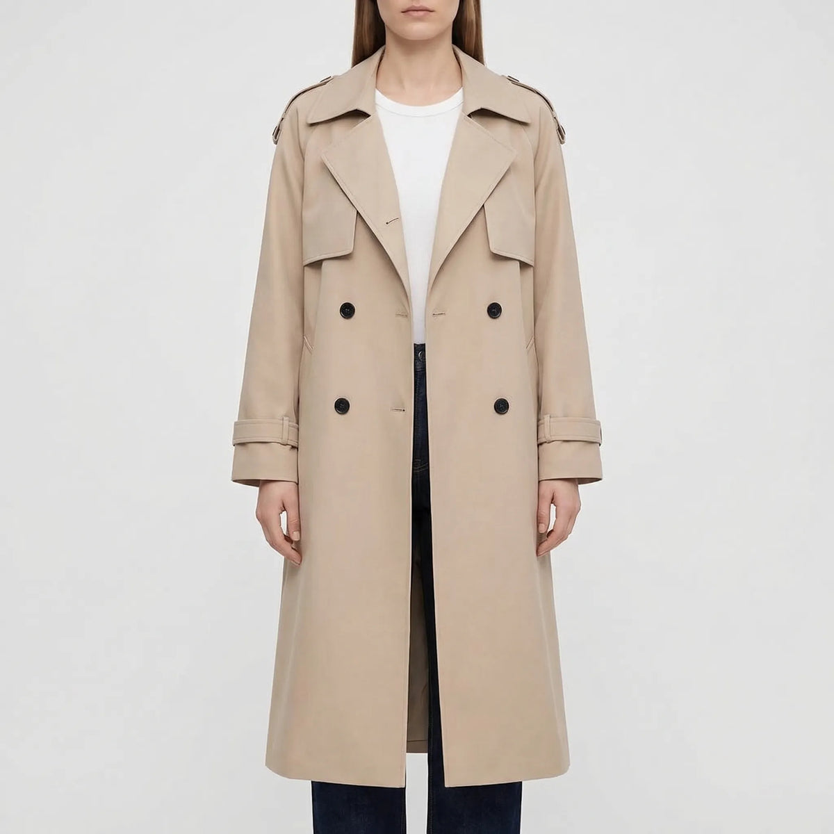 Trenvelle - Double-Breasted Long Trench Coat