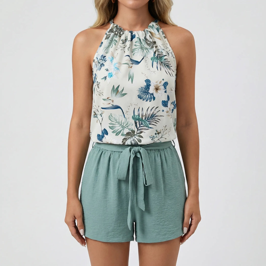 Tropivella - Floral Halter Top And Shorts Set