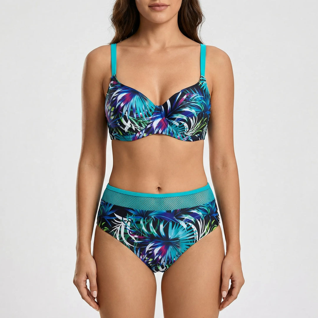 Tropivelle - High-Waist Tropical Leaf Print Bikini