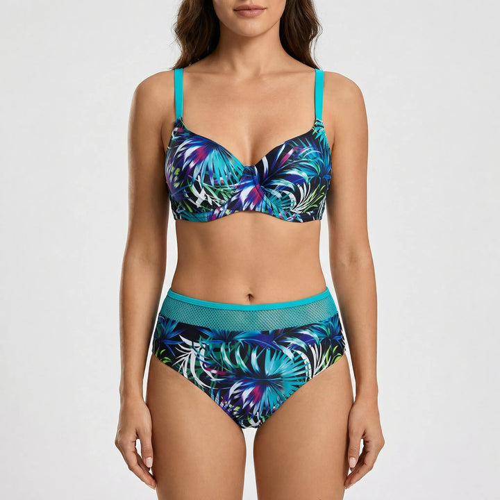 Tropivelle - High-Waist Tropical Leaf Print Bikini