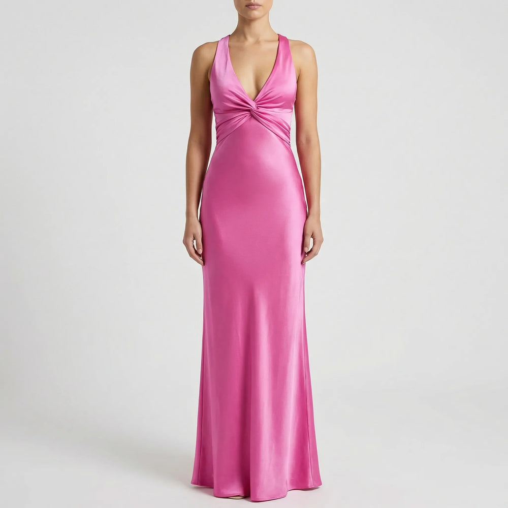 Velourne - Sleeveless Satin Maxi Evening Gown