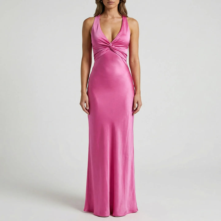 Velourne - Sleeveless Satin Maxi Evening Gown
