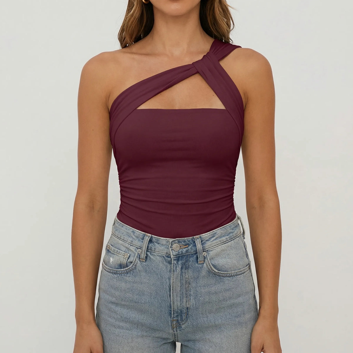 Veltara - Asymmetrical One-Shoulder Fitted Bodysuit