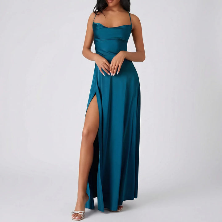 Veluxia - Backless Maxi Dress With High Slit