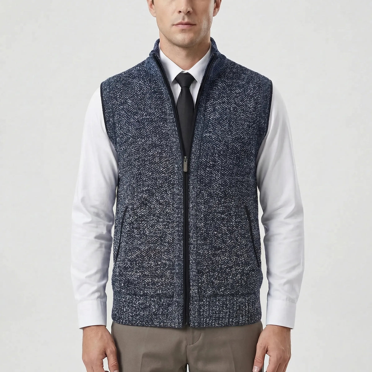 Vexlon - Zip-Front Sleeveless Knit Vest