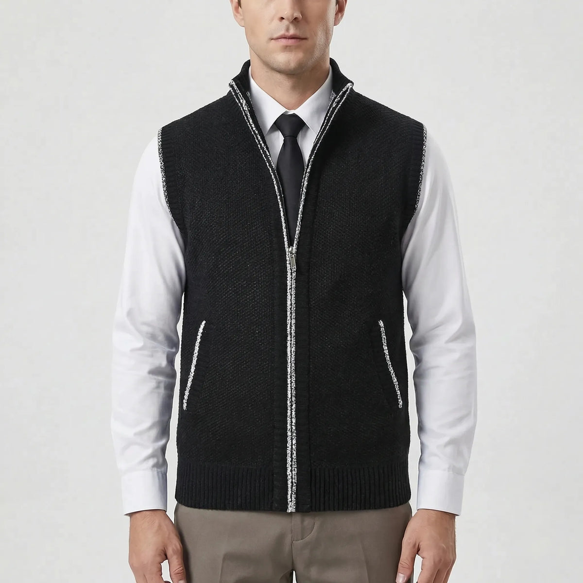 Vexlon - Zip-Front Sleeveless Knit Vest