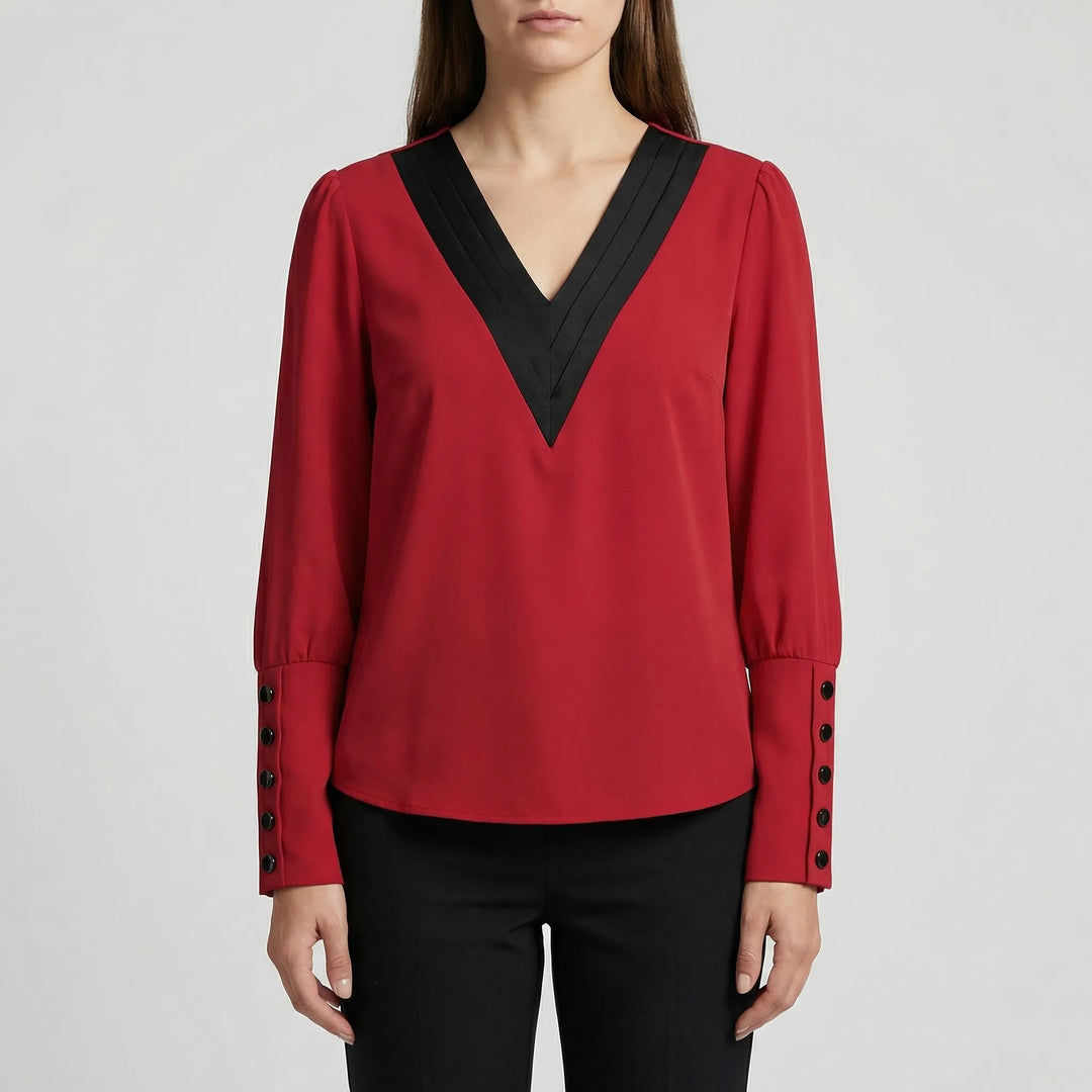 Volvara - Puff-Sleeve V-Neck Women's Blouse