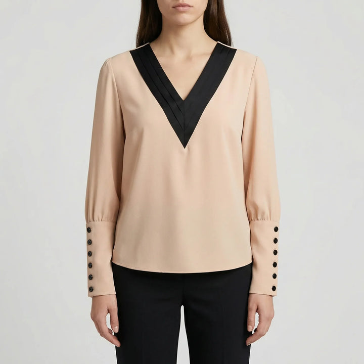 Volvara - Puff-Sleeve V-Neck Women's Blouse