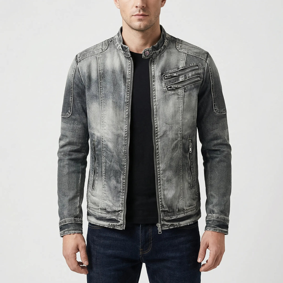 Vyntago - Vintage Wash Zip-Up Denim Jacket