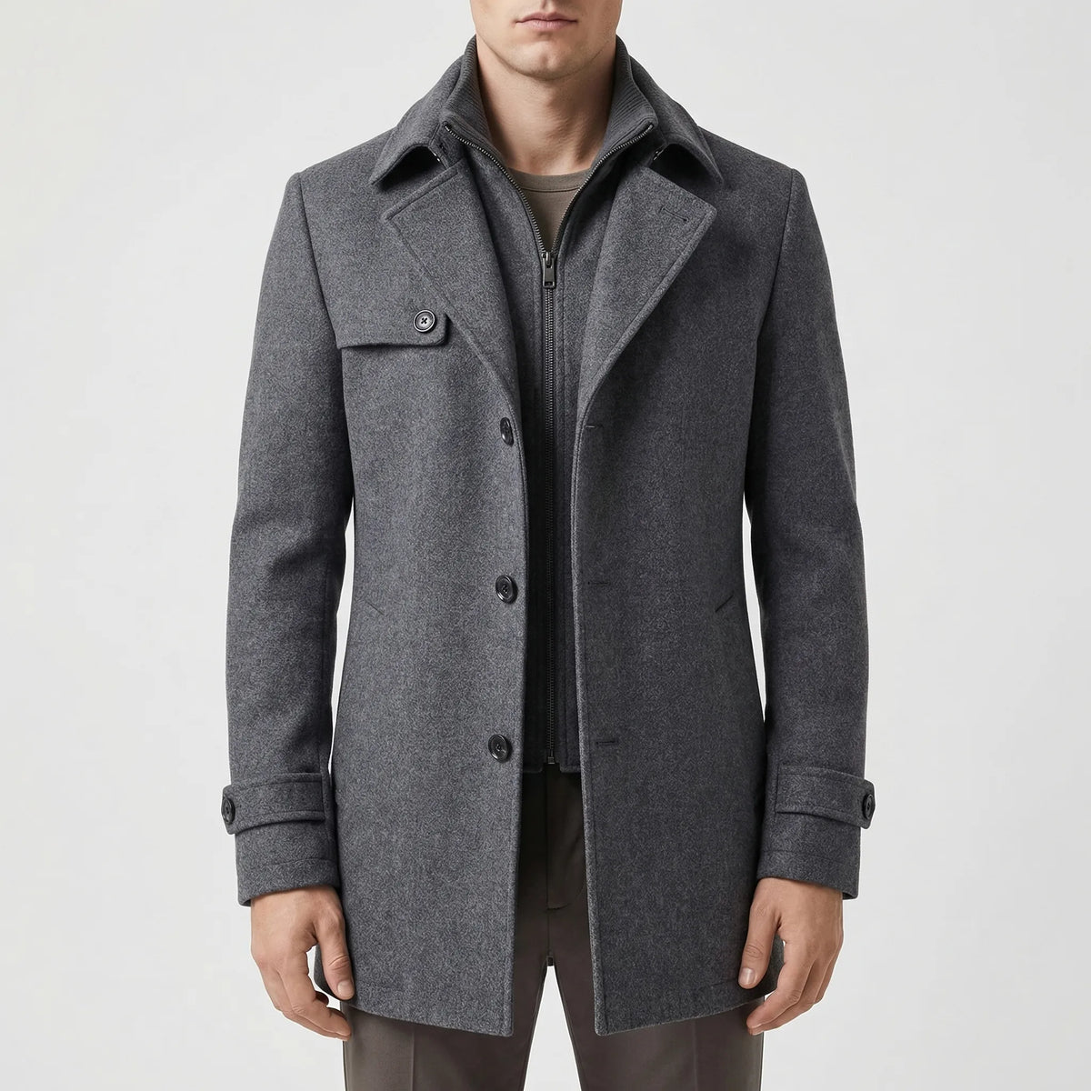 Wintovex - Mid-Length Button-Front Winter Coat