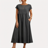 女性用ビンテージコットンOネックドレス