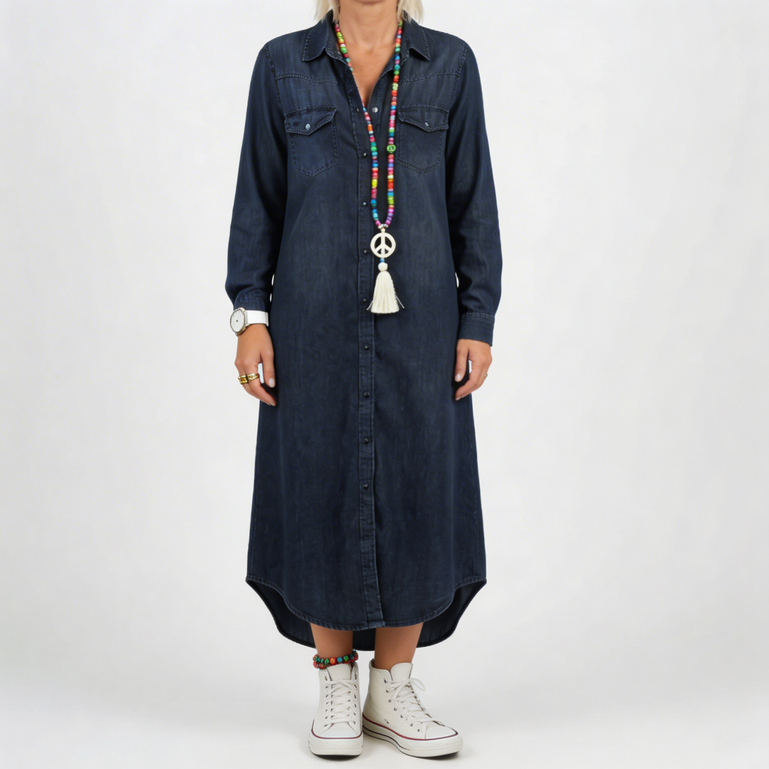 ロングスリーブボタンダウンデニムドレス