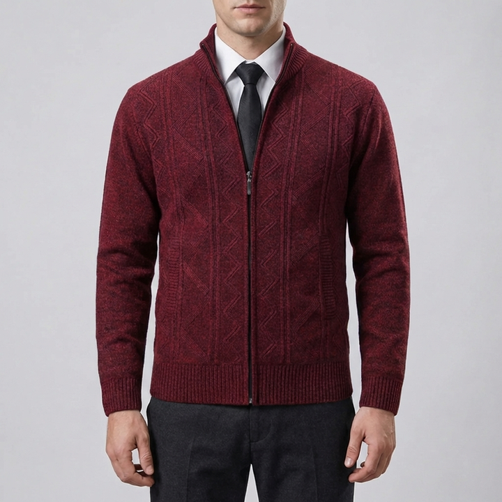 フルジップテクスチャーニットカーディガン