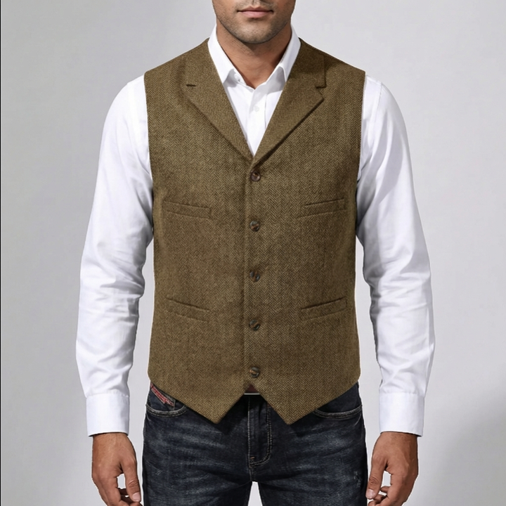Five-Button Herringbone Vest for Men