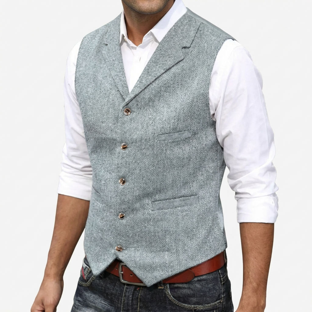 Five-Button Herringbone Vest for Men