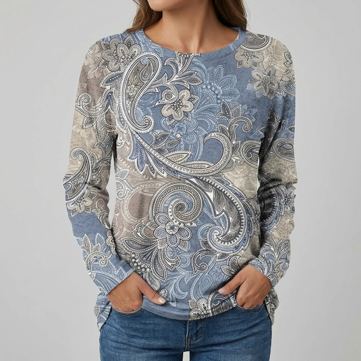カジュアルロングスリーブフローラルTシャツ（女性用）