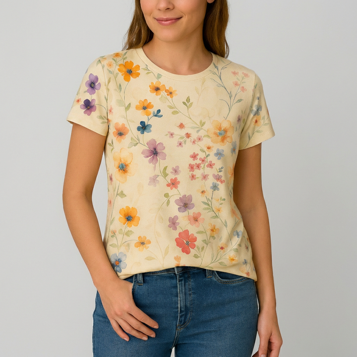 女性用フローラルプリントTシャツ