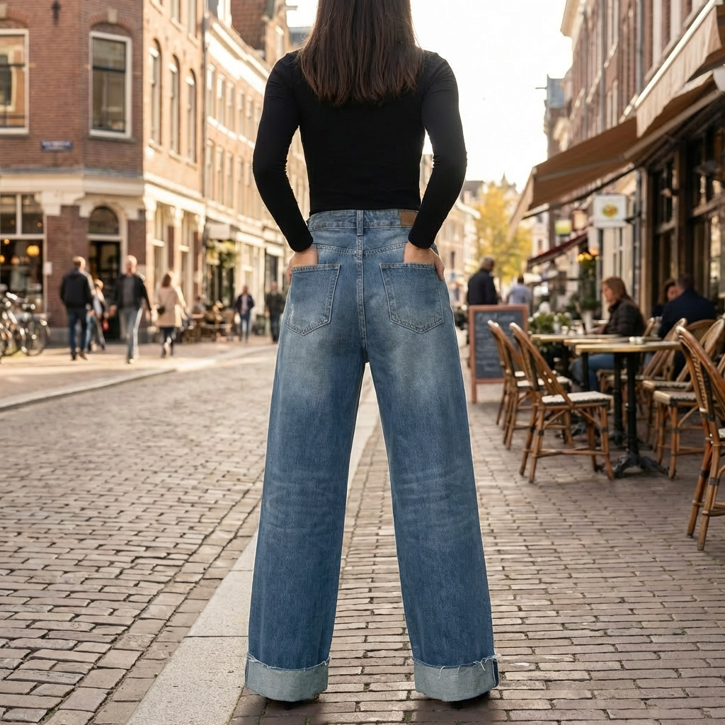 快適なハイウエストデニムパンツ