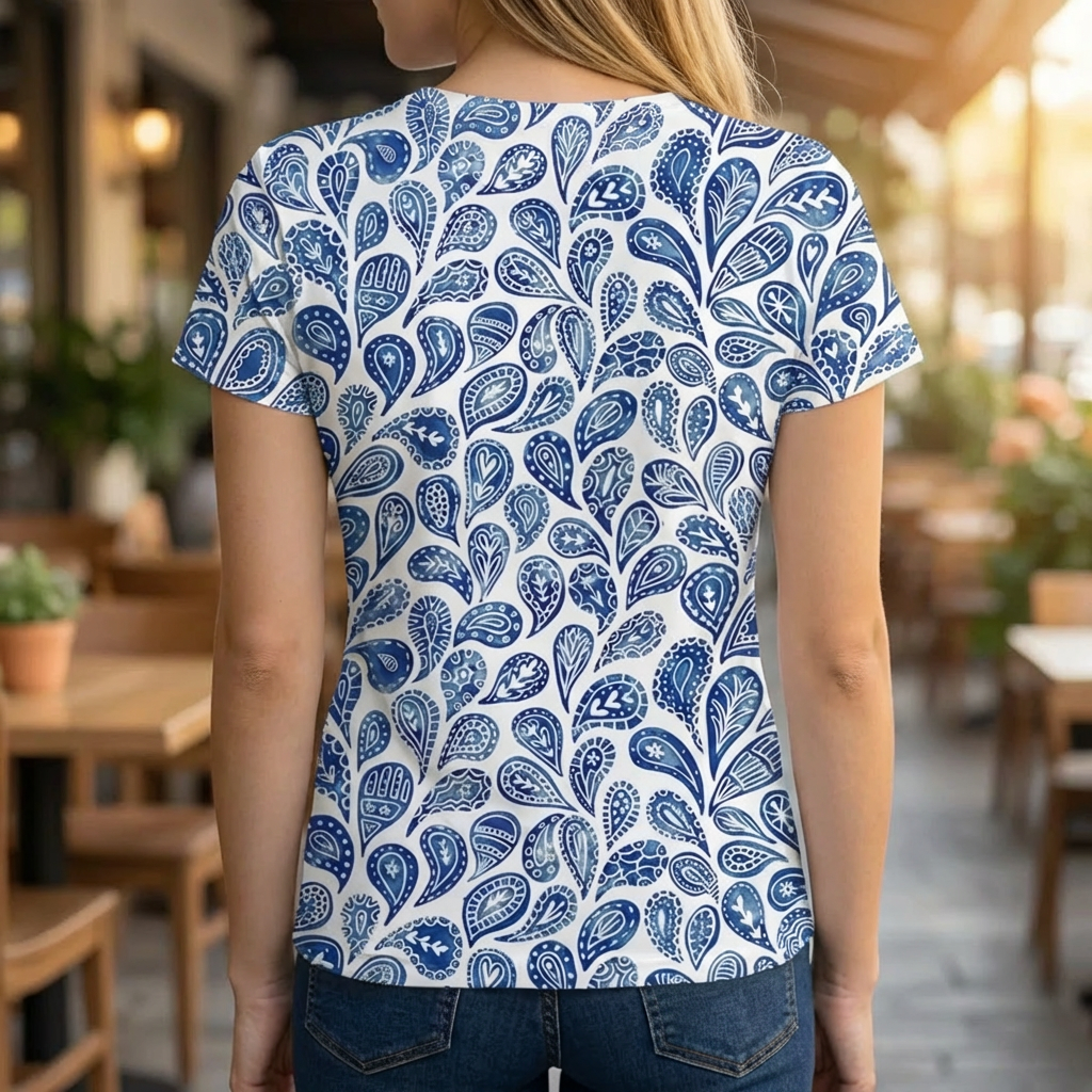 ラウンドネック・カジュアルプリントTシャツ（女性用）