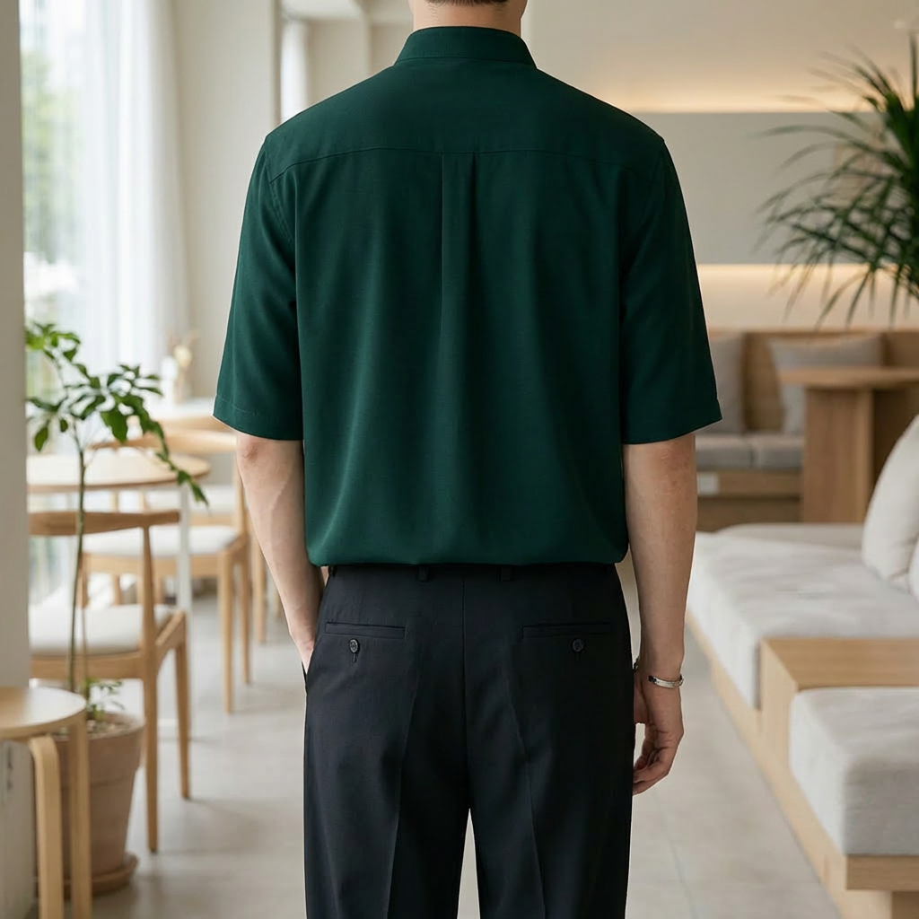 メンズ用長袖マンダリンカラーシャツ
