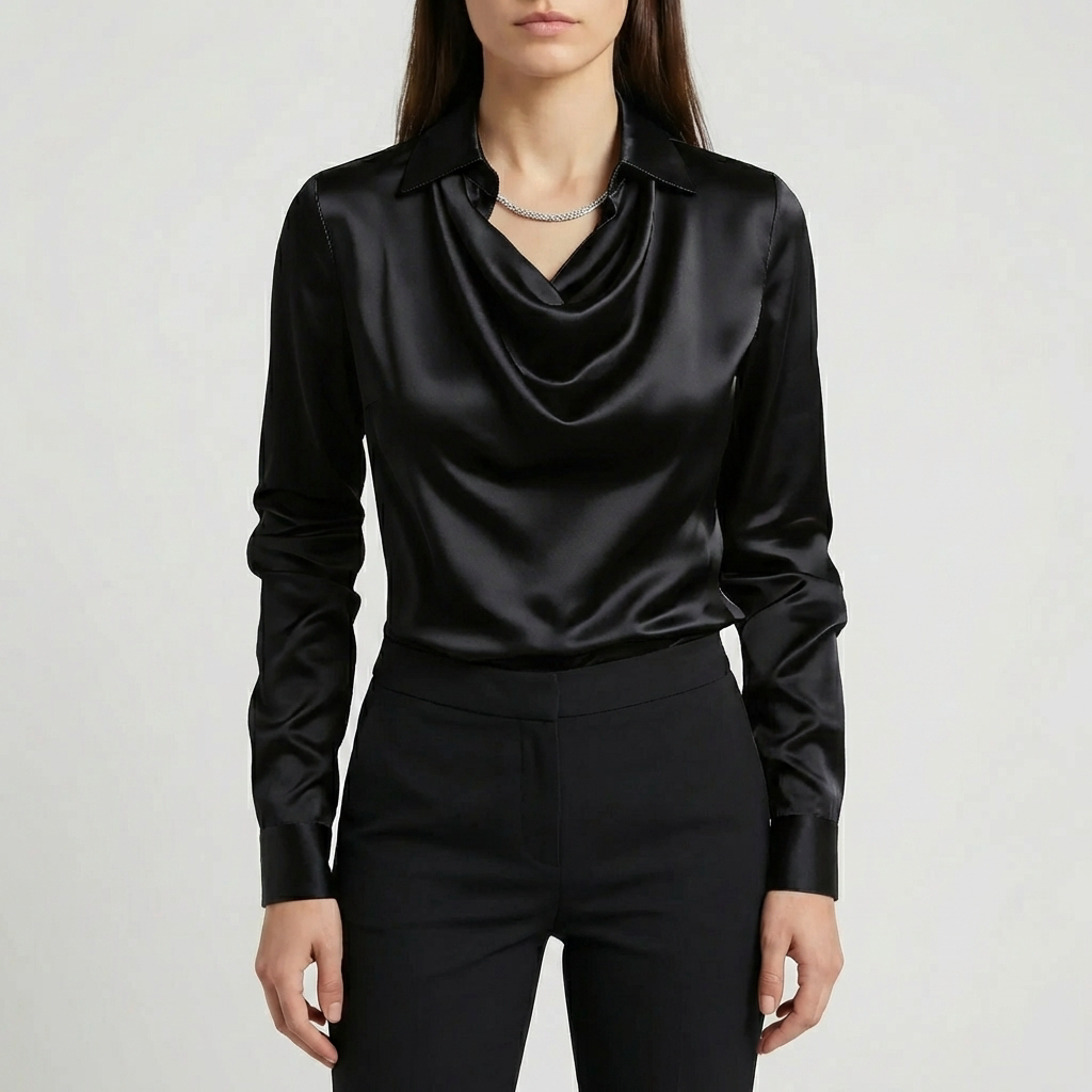 ドレープカウルカラーのロングスリーブブラウス