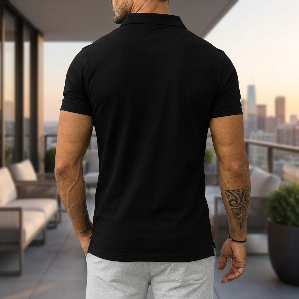メンズ用ハーフジップポロ付きTシャツ