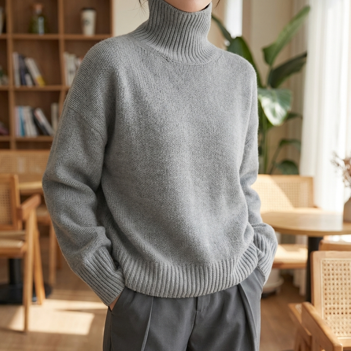 ハイカラー厚手ファインウール風冬セーター女性用