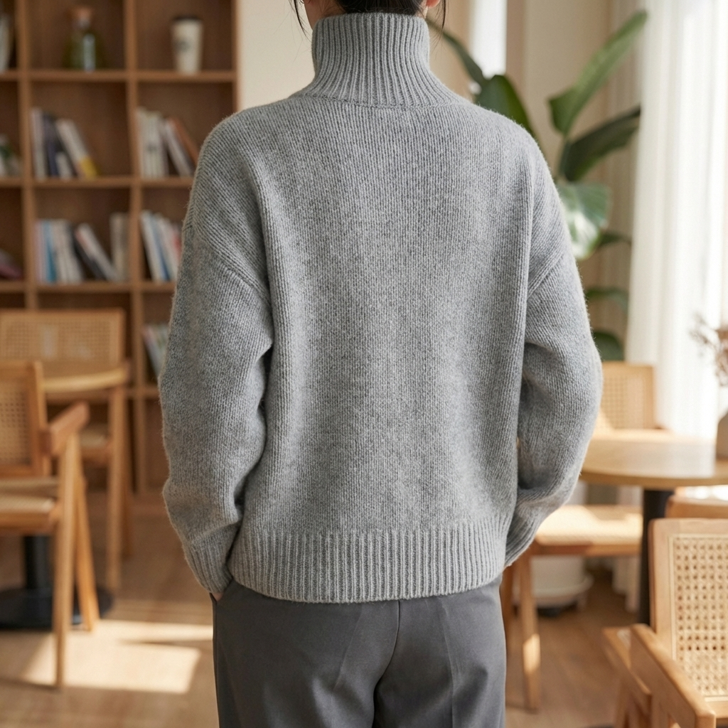 ハイカラー厚手ファインウール風冬セーター女性用