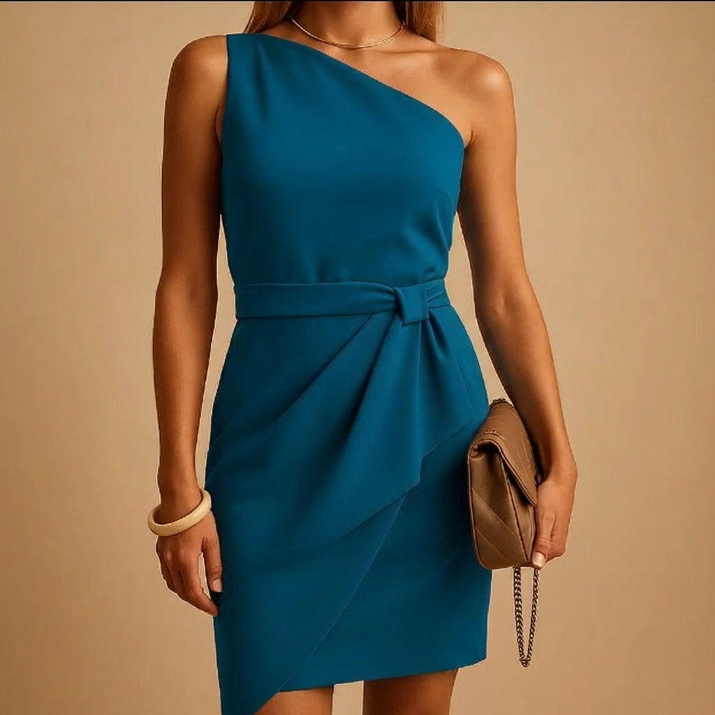 女性用ワンショルダー draped ドレス