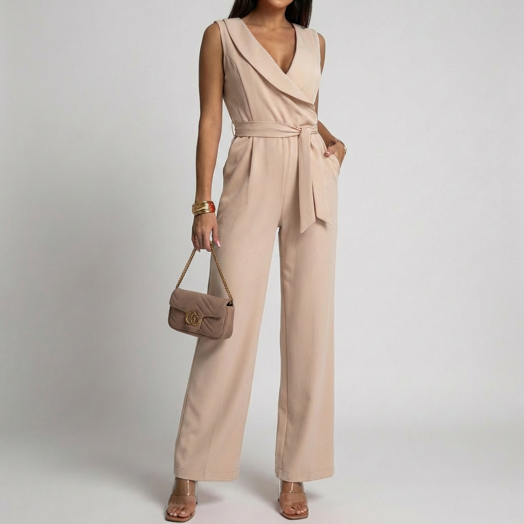 女性用のノースリーブで洗練されたフィットのジャンプスーツ