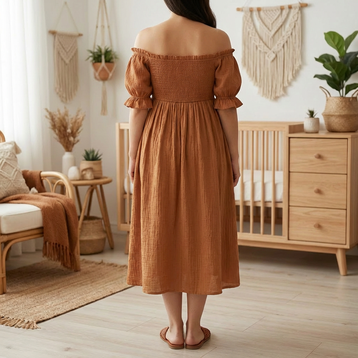 女性用オフショルダー マキシマタニティドレス