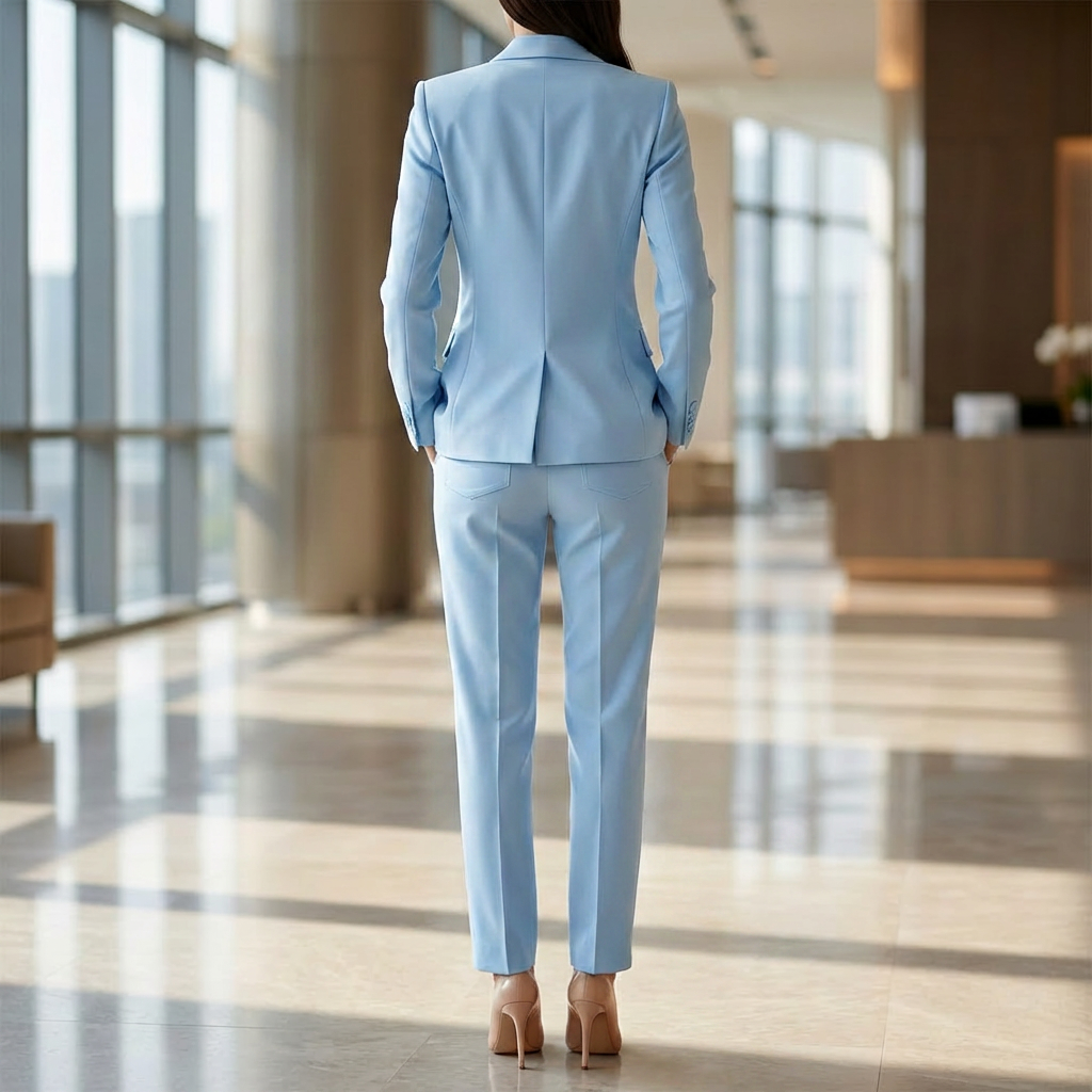 女性のエレガンスブレザーとハイウエストパンツセット
