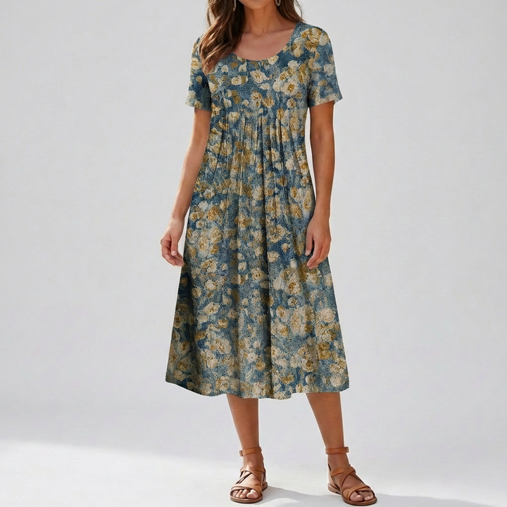 女性用ビンテージフローラルラッフルサマードレス