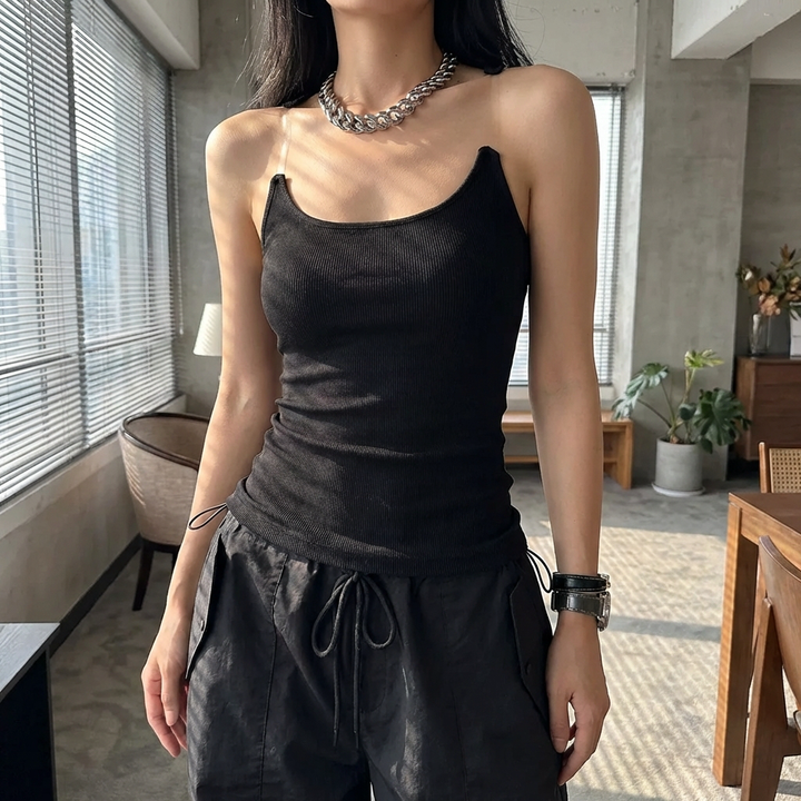 女性用インビジブルストラップリブタンクトップ