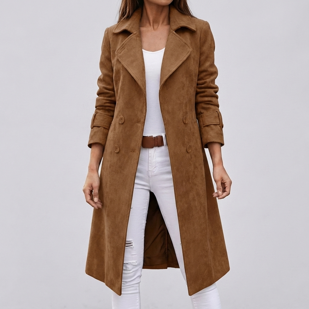 女性用ウール風ダブルブレストコート