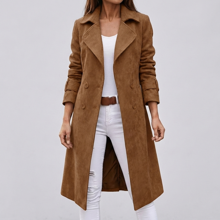 女性用ウール風ダブルブレストコート