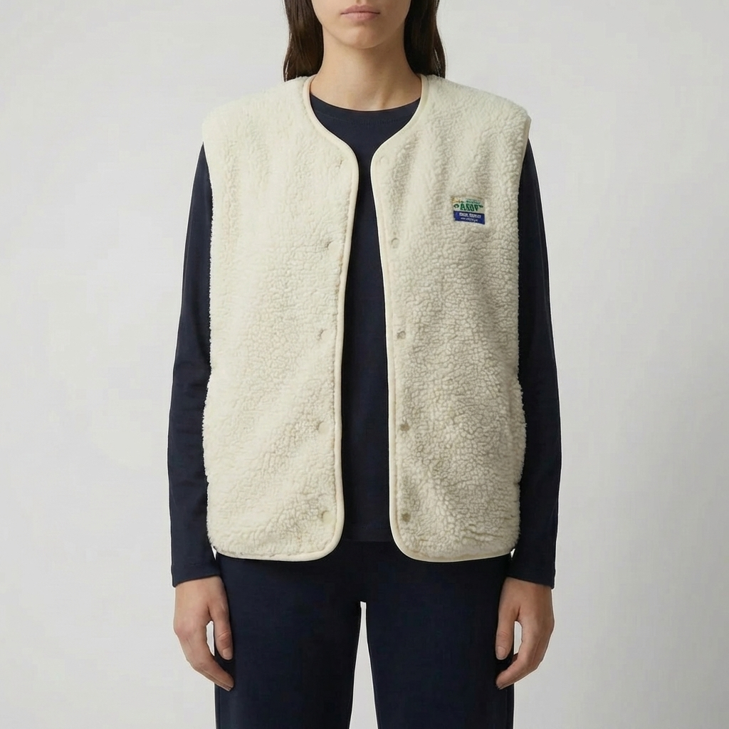 Sleeveless Button-Up Fleece Vest for Women