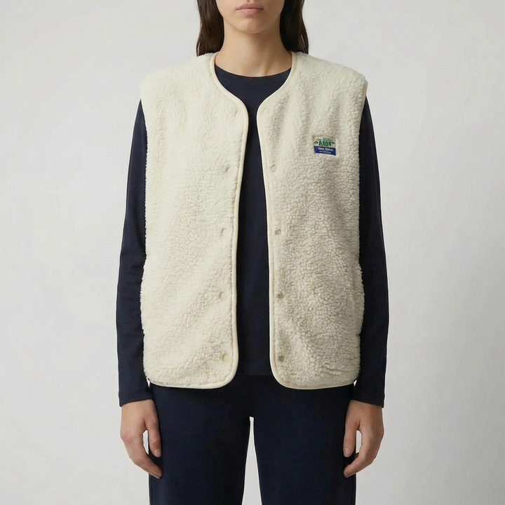 Sleeveless Button-Up Fleece Vest for Women