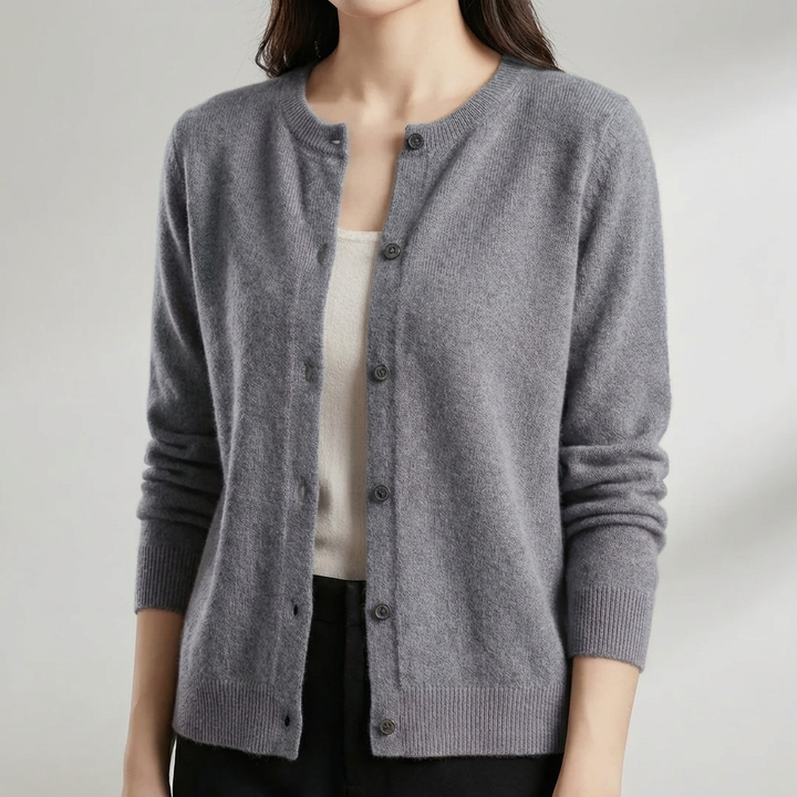 Button-Front O-Neck Cardigan for Women