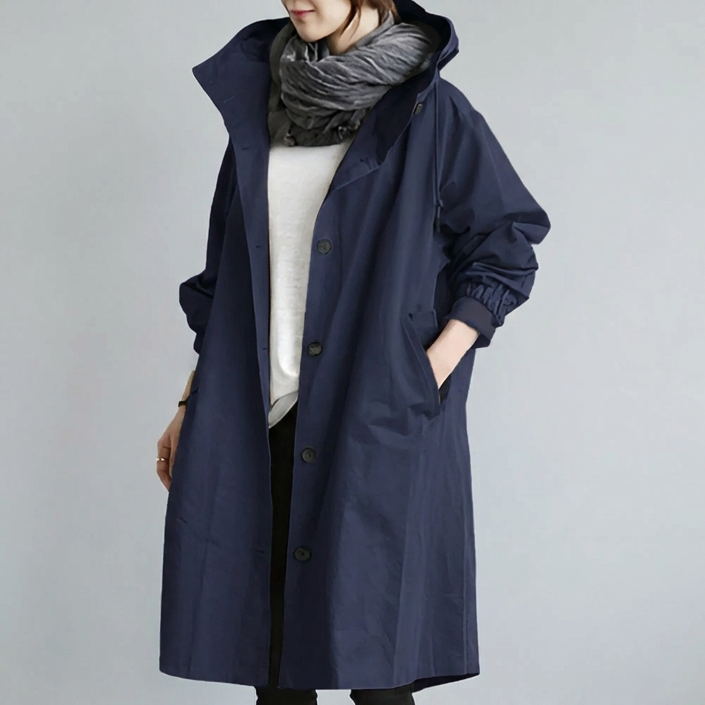 女性用クラシックフーデッドトレンチコート