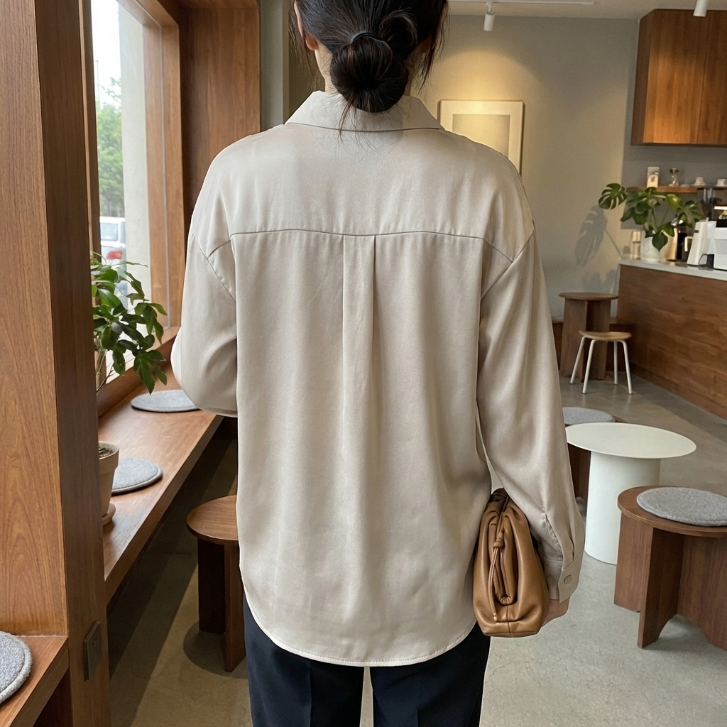 サテンブラウス（ロングスリーブ・クラシックカラー）