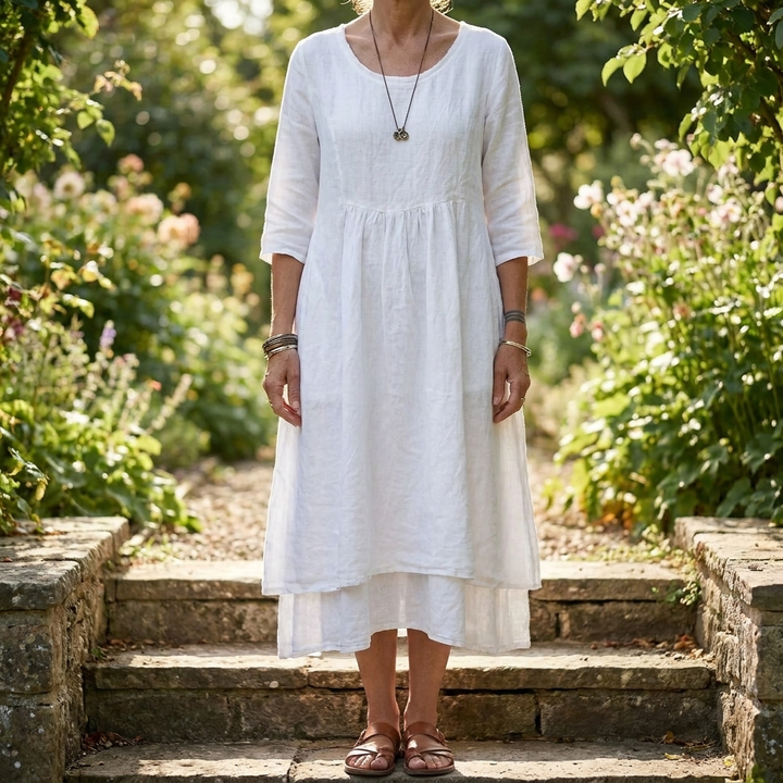 Relaxed Waist-Seam Midi Dress for Women