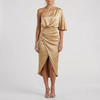 片方肩のサテン仕上げミディドレス